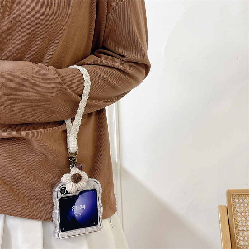 Korean style twist sweater for Samsung zflip5 folding phone case GalaxyZflip3/4 generation woven hand rope_voghion.com
