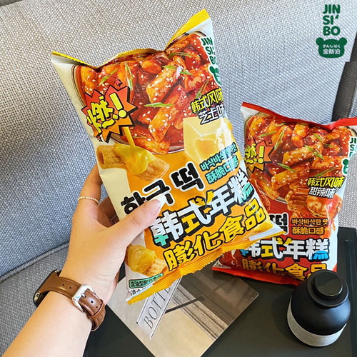 Ginsorp Korean-style Rice Cake Strips Puffed Snack Cheese Sweet & Spicy Flavor 68g Casserole Potato Sticks Internet Famous Leisure Snack