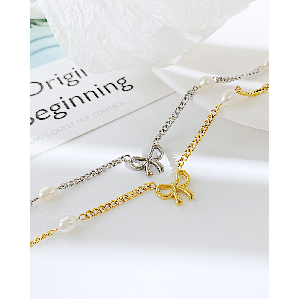 Fashion Bow Knot Stainless Steel Necklace Plating Chain Stainless Steel Necklaces display picture 5