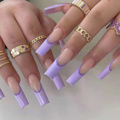 Long Ballet Nails, Purple, Simple & Luxurious Design, Waterproof Fake Nails—24 Pieces, Wholesale Available, Removable Nail Stickers