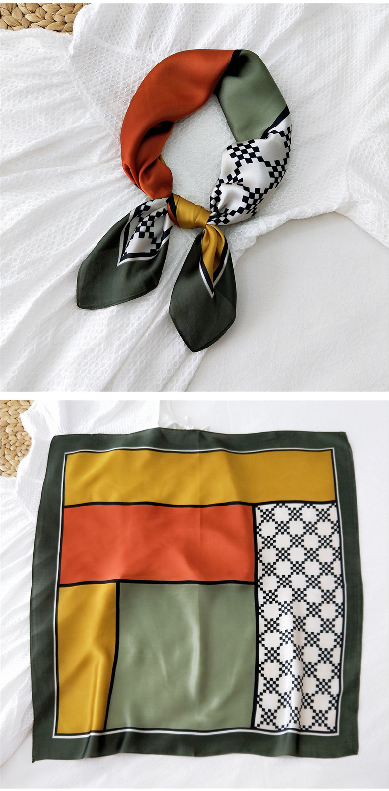 50g Weight Silk Scarf Classification Travel Occasion Silk Material Unisex Gender Printing Design Sweet Style Khaki, Grey, Red, Green, Blue, Black Color Simple Retro Square Scarf 8