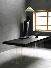 诧寂风亚克力悬浮餐桌创意岛台桌实木大板悬空茶桌设计师展示桌子