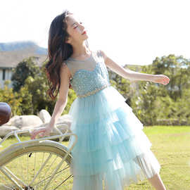 女童生日礼服裙2026春新款洋气小女孩网纱多色蓬蓬公主裙厂家货源