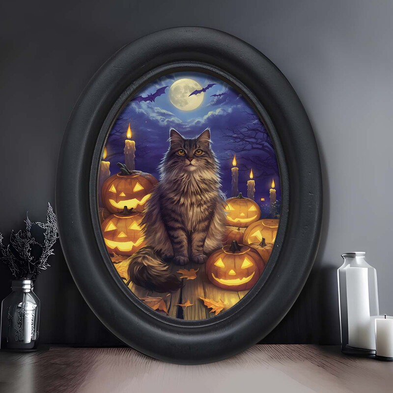 Cross-Border Popular Halloween Kitten Solid Wood Oval Photo Frame Creative Retro Picture Frame Photo Wall Set Wholesale from Manufacturer Cross-Border Popular Halloween Kitten Solid Wood Oval Photo Frame Creative Retro Picture Frame Photo Wall Set Wholesale from Manufacturer