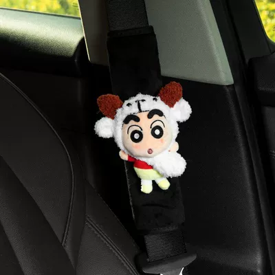 Seat belt shoulder pad toy car interior accessory - crayon-shin-chan-shoulder-pad-white-little-sheep-crayon-shin-chan-black-short-velvet-safety-belt-shoulder-pad-cover