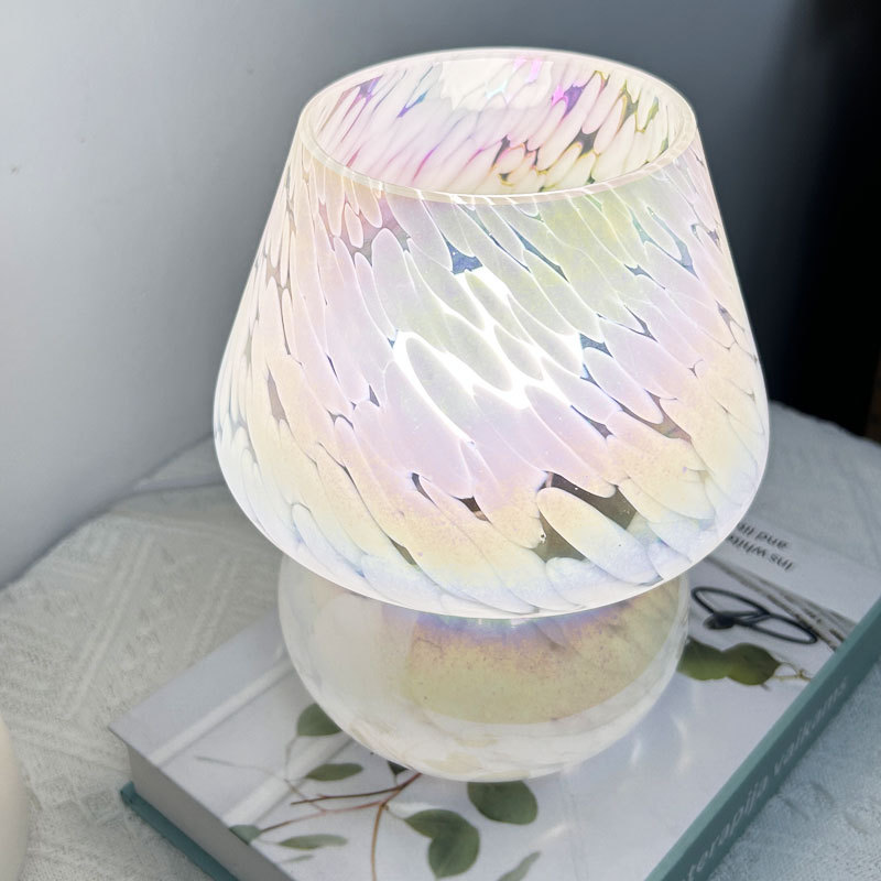 Lámpara de mesa de setas coloridas luz de noche Retro Luz de cristal lámpara de noche de lujo sala de estar estudio dormitorio lámpara de ambiente de estilo americano