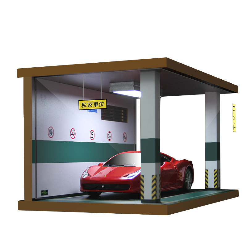Garaje subterráneo Escena 1 24 DE MADERA modelo de estacionamiento simulación modelo de coche cubierta de polvo decoración ligera colección