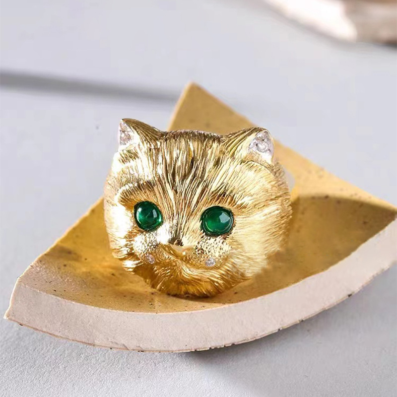 Retro Cat Copper Rings Plating Artificial Gemstones Copper Rings display picture 4