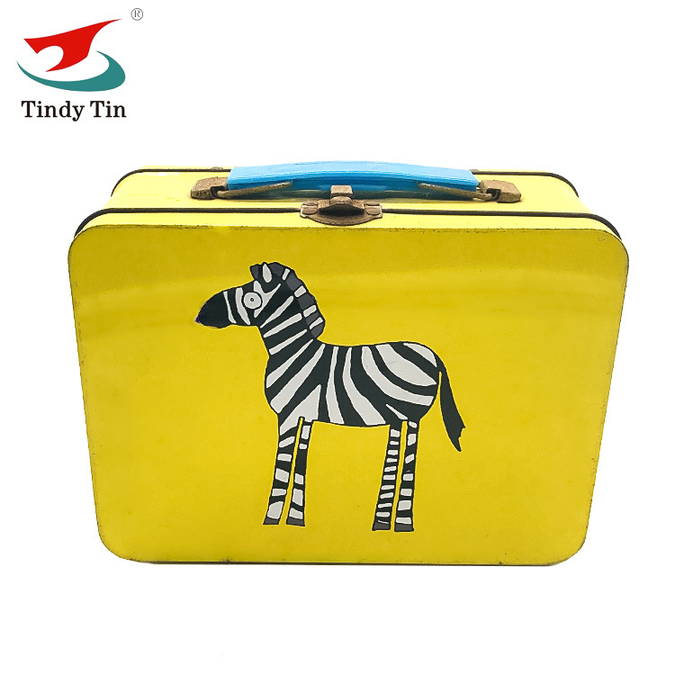 定制长方形手提午餐马口铁盒 收纳盒 创意带锁扣糖果礼品年货铁盒