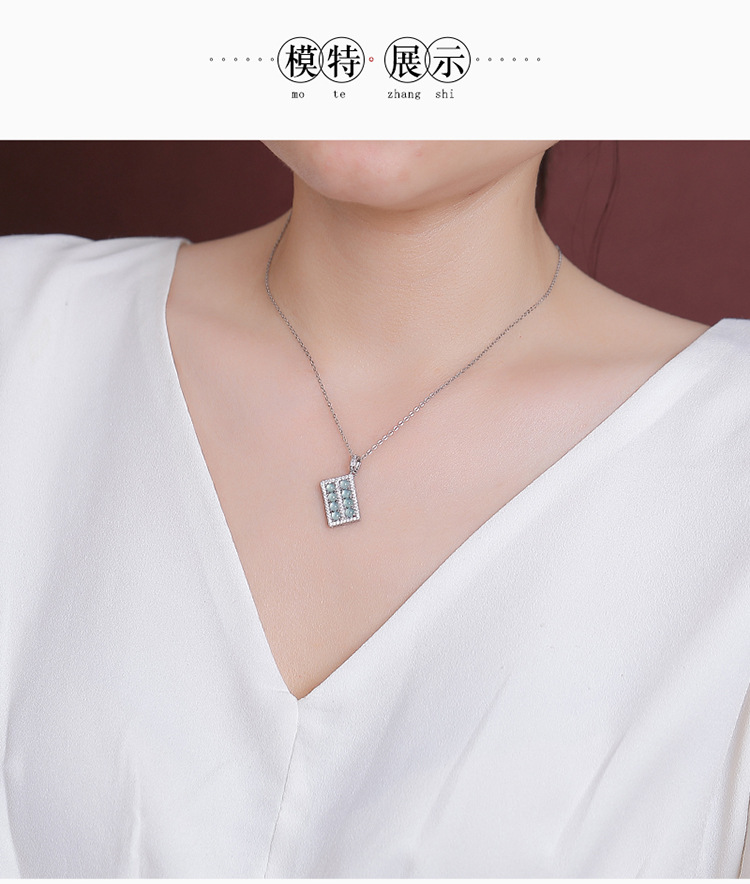 Mặt dây chuyền bạc S925 hạt tròn bàn tính phong cách Trung Hoa — Mẫu ngọc nước xanh (không bao gồm dây chuyền) chi tiết 9