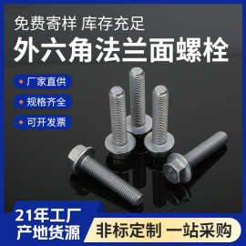 4.8级外六角头法兰面螺栓 A3碳钢蓝白锌高强度螺栓螺钉杆来图定制
