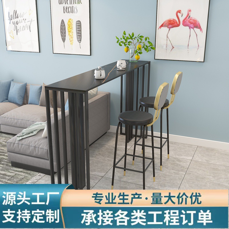 Rock Board Bar Table Light Luxury Italian High Table and Chair Set Milk Tea Shop Home Wall Balcony Living Room Long Narrow Table