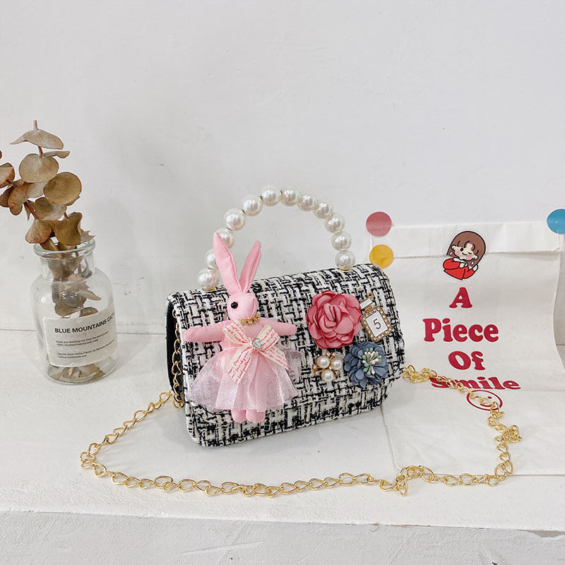 Estilo coreano Chanel estilo niñas bolsa de mensajero princesa moda dibujos animados moda lindo cadena accesorios perla bolso bolsa