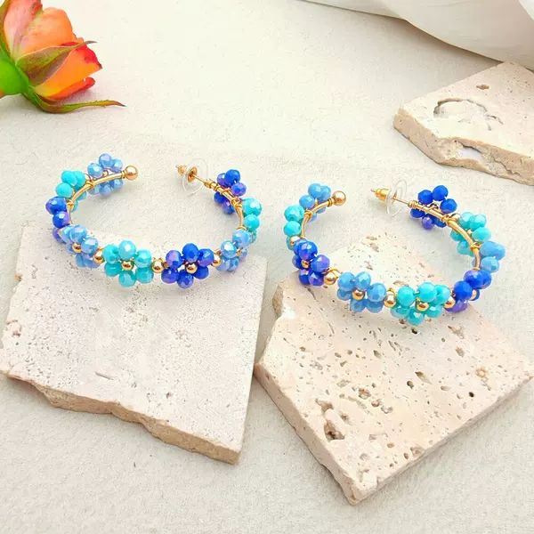 Original Design C-Shaped Flower Earrings, Holiday Style Handmade Beaded Glass Beads Summer Women's Earrings