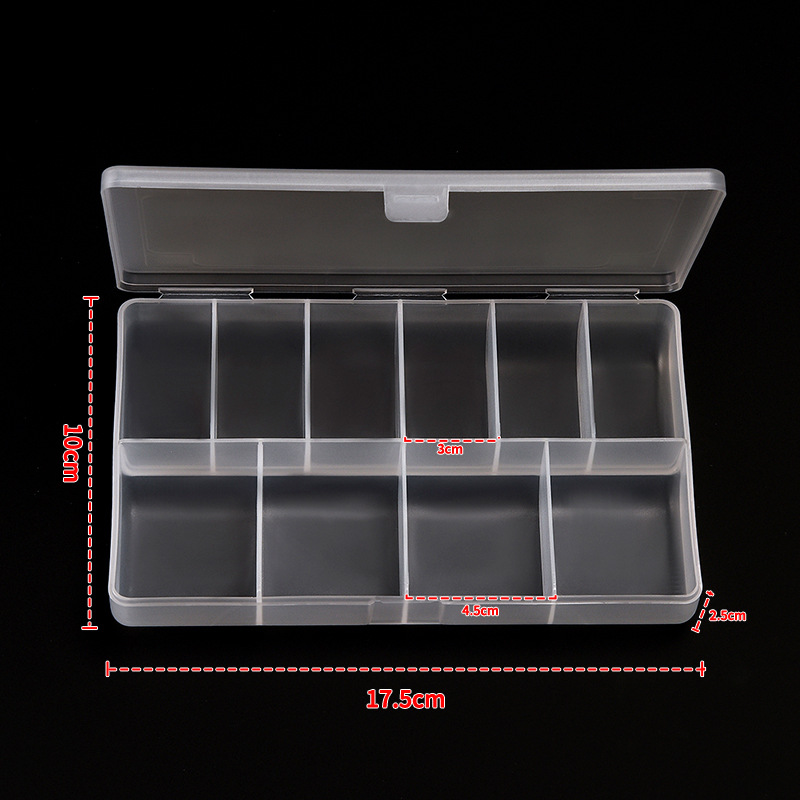 Caja de uñas Nail Nail Wear Caja de almacenamiento de uñas Joyas Caja de joyería Caja de herramientas de plástico transparente de rejilla múltiple al por mayor