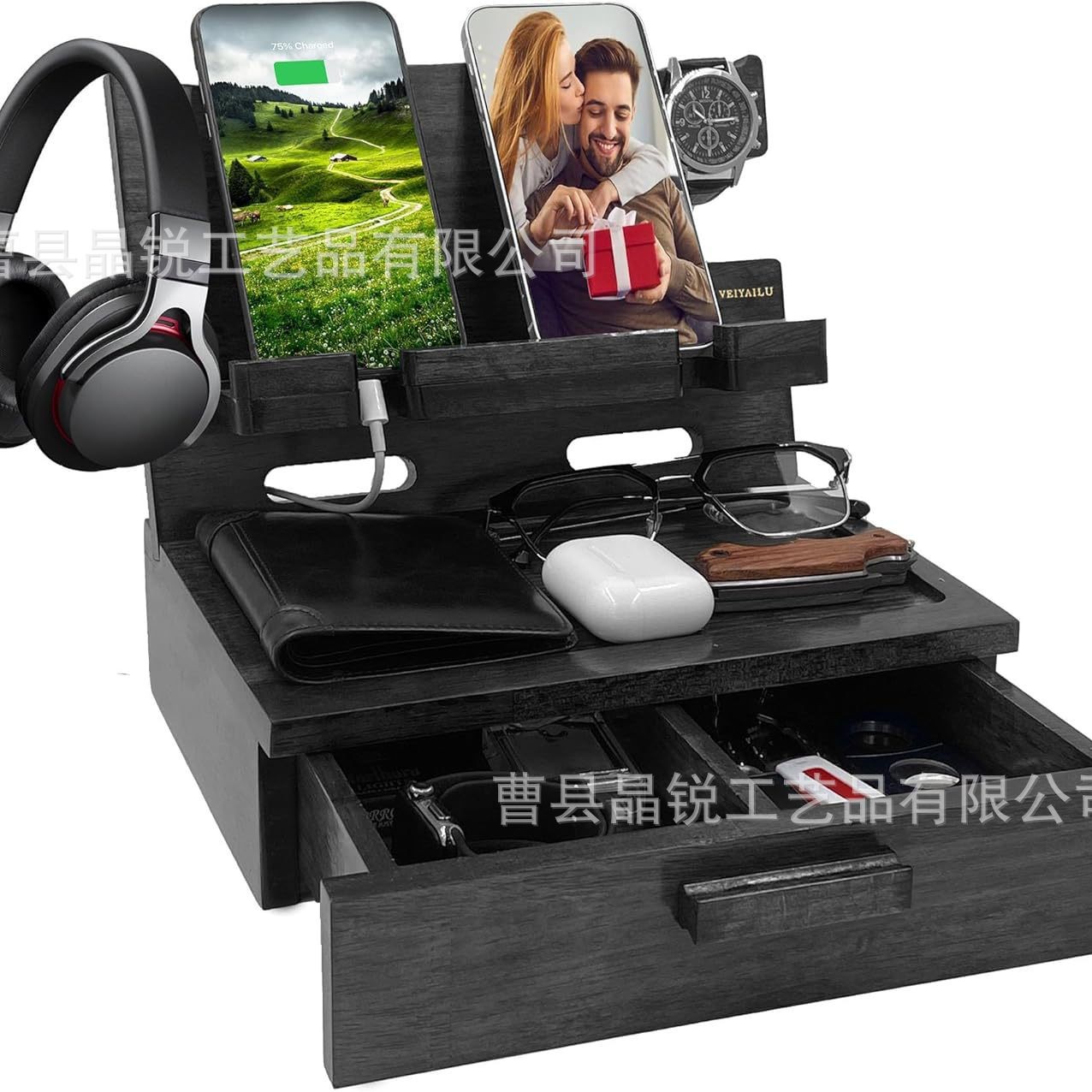 Wooden desktop杂物 rack home phone stand simple lazy person headphones glasses watch desktop storage rack