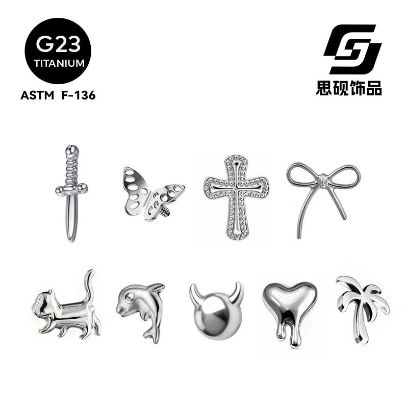 Earrings, lip piercing, sword with bow, accessory, kitten, dolphin