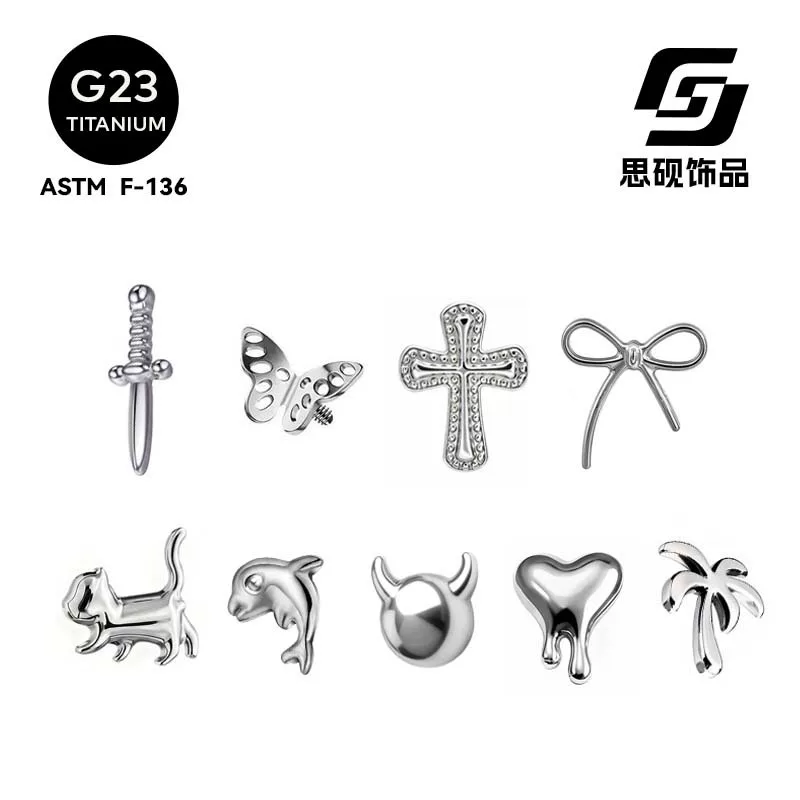 Earrings, lip piercing, sword with bow, accessory, kitten, dolphin
