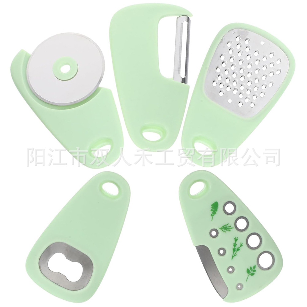 Juego de gadgets de cocina Juego de 6 piezas Cuchillo de pizza multifuncional para el hogar Cortador de vainilla Abrebotellas Rallador de ajo