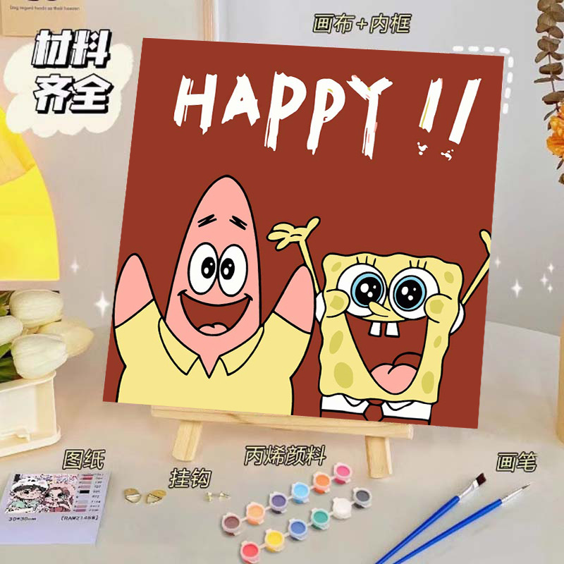 Pintura al óleo digital de bricolaje, dibujos animados para niños, pinturas para colorear hechas a mano, lindos puestos de animación curativos, comercio exterior transfronterizo