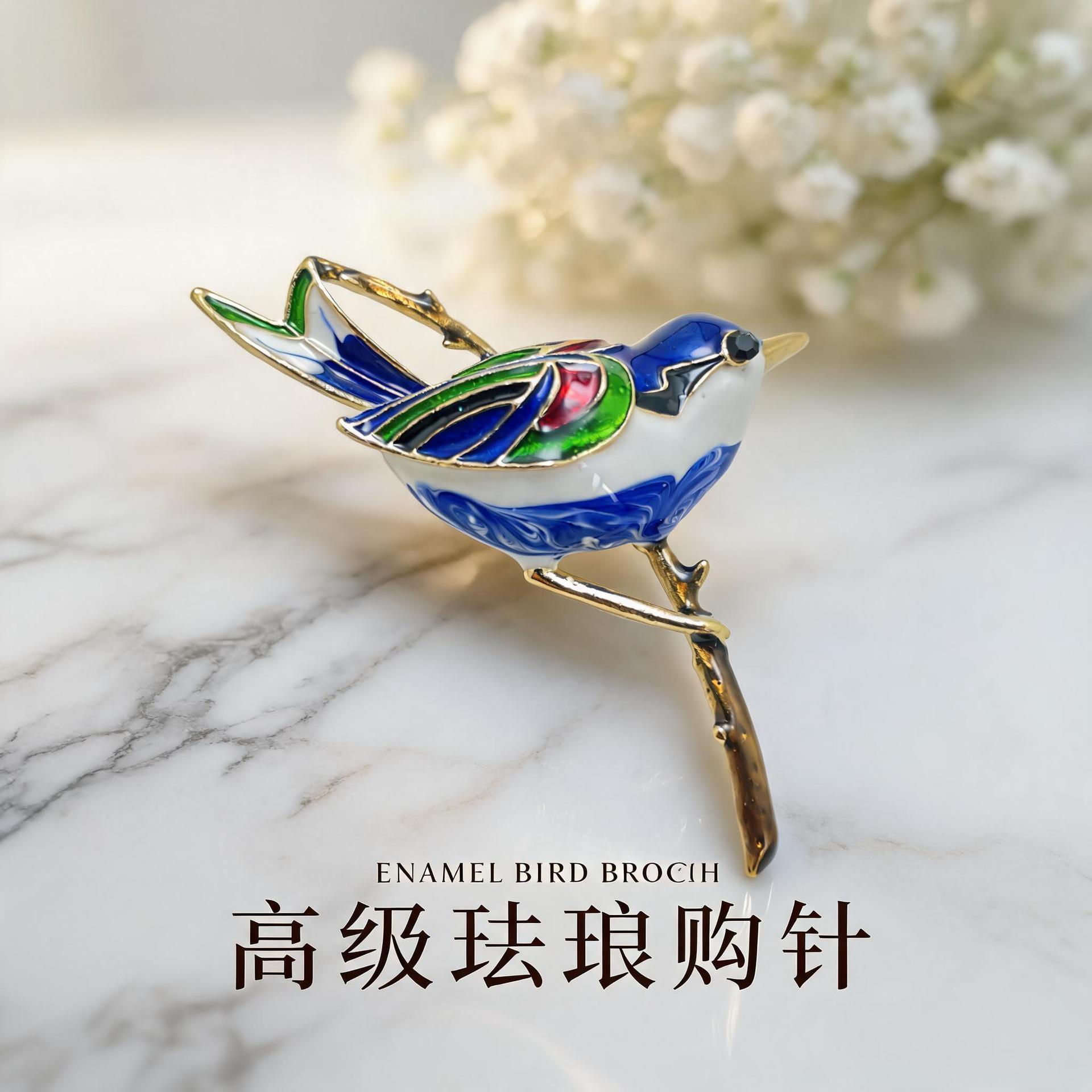 Chinese-style enamel magpie brooch, high-end mixed-color animal brooch accessory, cheongsam pin, direct supply for cross-border wholesale