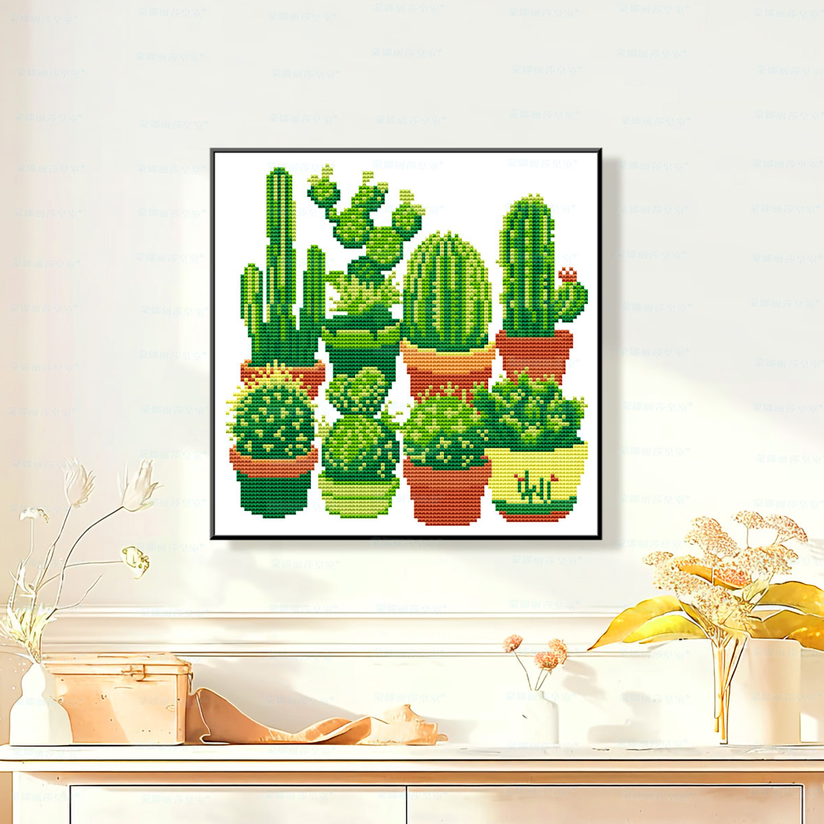 Mona Lisa Royal Crosspointed variedad de cactus plantas modernas minimalistas sala de estar decoración de entrada bordado de hilo a mano image 3