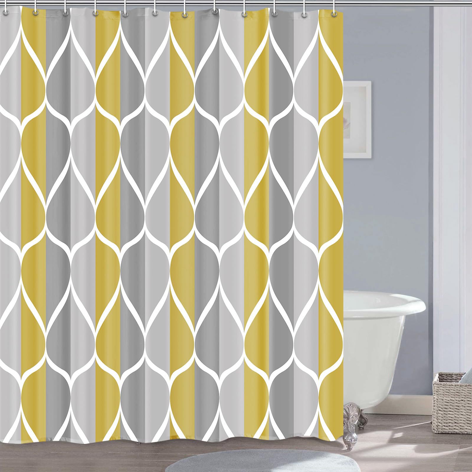 Waterdrop-pattern Digital-printed Thickened Waterproof Bathroom/shower Curtain, Polyester Bath Screen Divider For Hotels_voghion.com