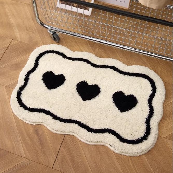 Alfombra de piso de baño anti-deslizante de seda negra y blanca, alfombra de piso de piso de baño doméstica de cachemira espesa