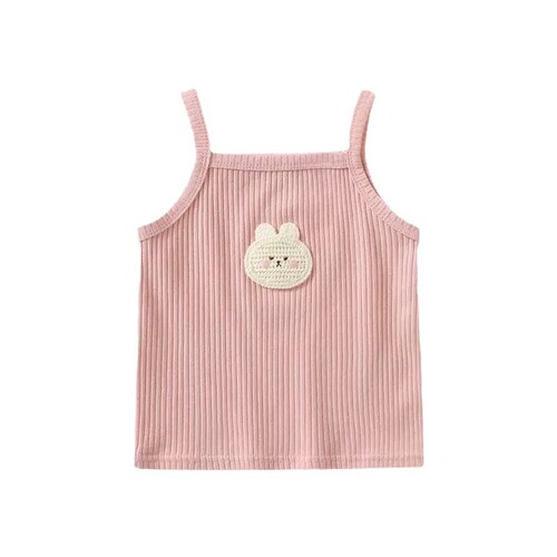 2024 Girls' Sleeveless Top Cartoon Embroidered Knitted Fitted Elastic Backless Tank Top Candy Color Summer Dress