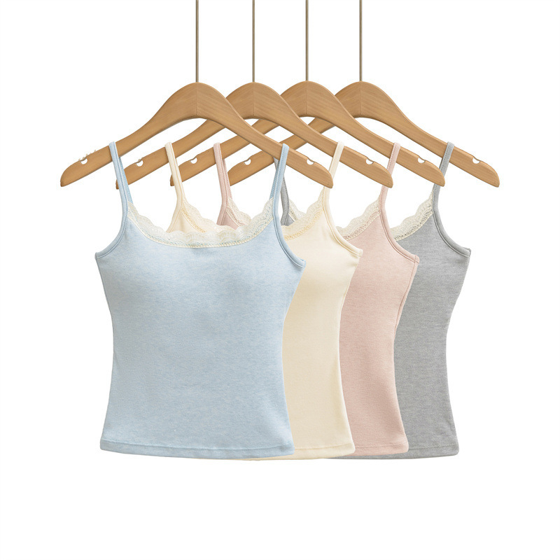 Pure Lusty Girl Lace Splicing Camisole Girl Sexy Outer Wear Slim Short Bottoming with Breast Pad Tube Top