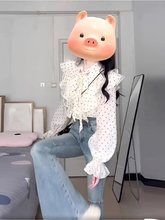 法式荷叶边波点雪纺衬衫女春秋2025新款设计感别致长袖上衣