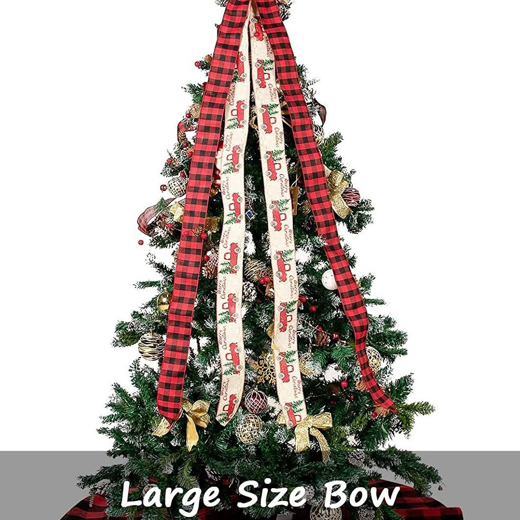 Jul 1,4 m superlang juletræstoppstjerne tern sløjfe juleferiedekoration julebånd træstoppstjerne_voghion.com