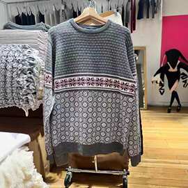 Brandy BM新款圆领雪花提花套头长袖针织衫女bm宽松百搭毛衣上衣
