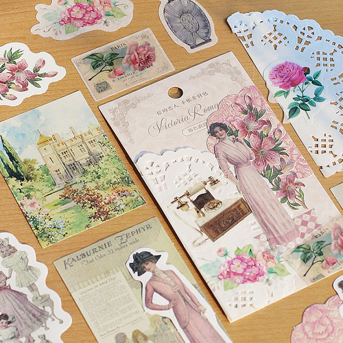 Lovers of Letters Material Pack, Victorian Romance Series, 30 pieces of retro handbook decoration material stickers