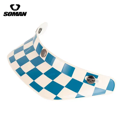 Soman Motorcycle Retro Helmet: Dəbilqə (Kaska) aksesuarları - blue-and-white-grid-decals