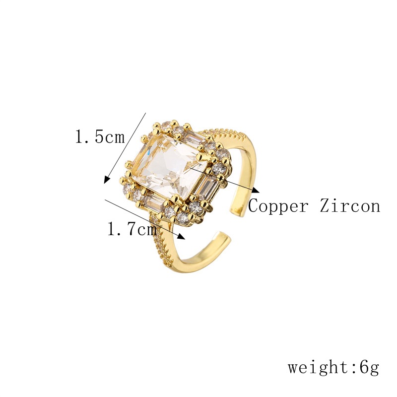 Fashion Square Copper Inlay Zircon Open Ring 1 Piece