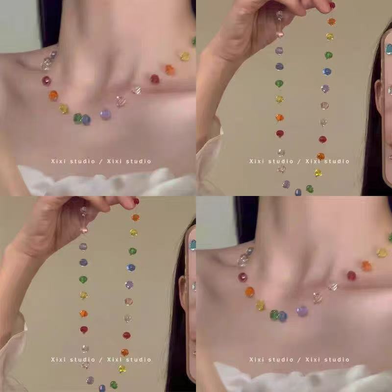 [ライトファインダー] ブレスレット ネックレス ドーパミン カラーガラスビーズ ビーズネックレス 春夏 小さめ フレッシュ スイート 鎖骨チェーン|undefined