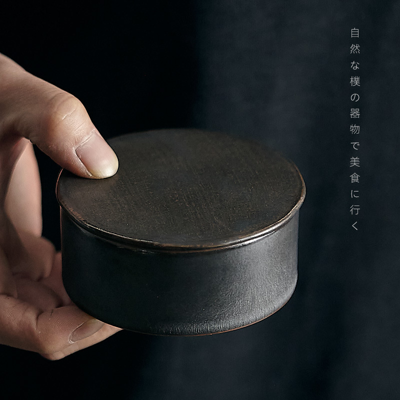 Taza de té de cerámica gruesa pequeña con montaña y río Taza de almacenamiento temporal de té Taza de almacenamiento de té de torta de té de polvo Taza de almacenamiento de té de estilo japonés retro pequeño té