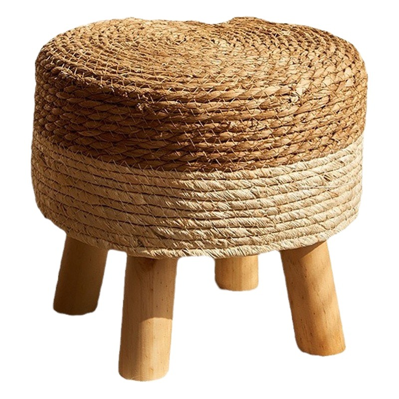 Taburete de paja pastoral taburete bajo zapatos de ratán CAMBIO DE taburete tejido engrosado taburete de madera taburete redondo creativo