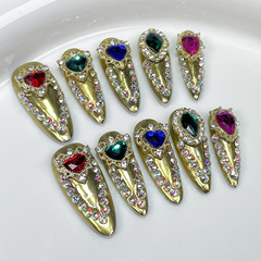 爆閃辣妹長款美甲貼片歐美輕奢風手工穿戴甲穿戴式指甲貼批發