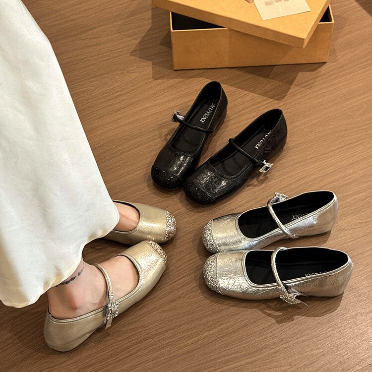 French Style Inner Heightening Flats Silver Rhinestone Pumps Women's 2025 New Summer Skirt Mary Jane Small Leather Shoes French Style Inner Heightening Flats Silver Rhinestone Pumps Women's 2025 New Summer Skirt Mary Jane Small Leather Shoes