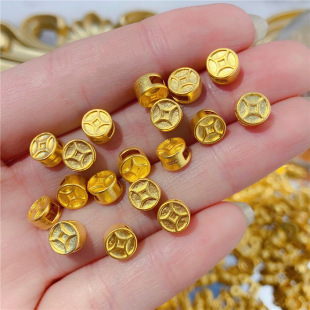 3D Hard Gold 999 Pure Gold Copper Coin Transfer Beads Passepartout Bracelet for Men and Women, Birth Year Beads, Rings and Ropes