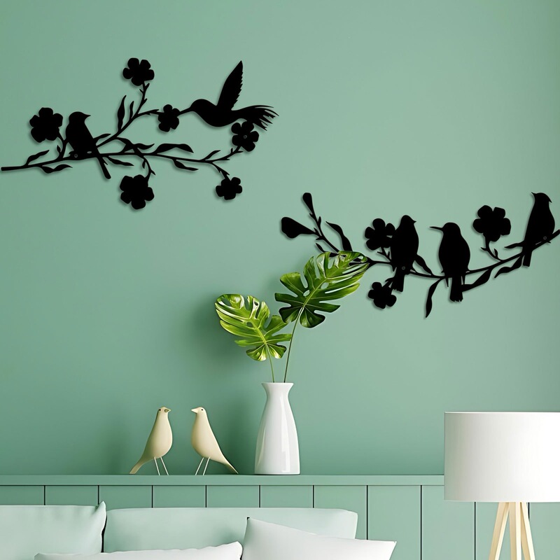 Amazon Metal Bird on a Branch Wall Decoration Iron Art Magpie Plum Blossom Wall Silhouette Decorative Art Sculpture