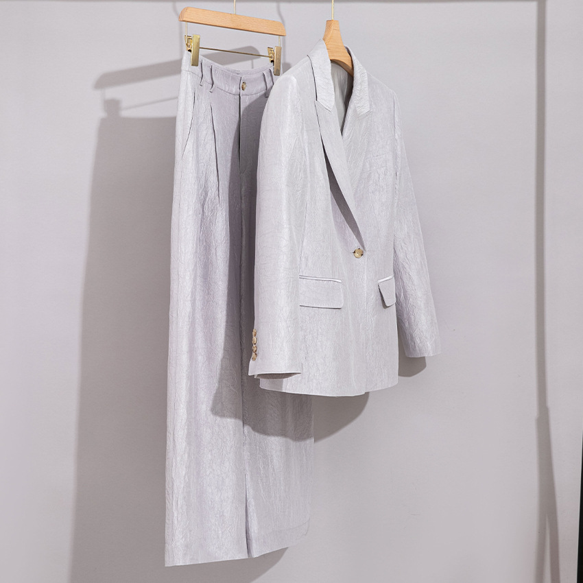 GraceChic Acetate Suit Wide-Leg Two-Piece High-End Feel Top Straight-Leg Pants Casual Elegant Summer Women's Outfit Set_voghion.com