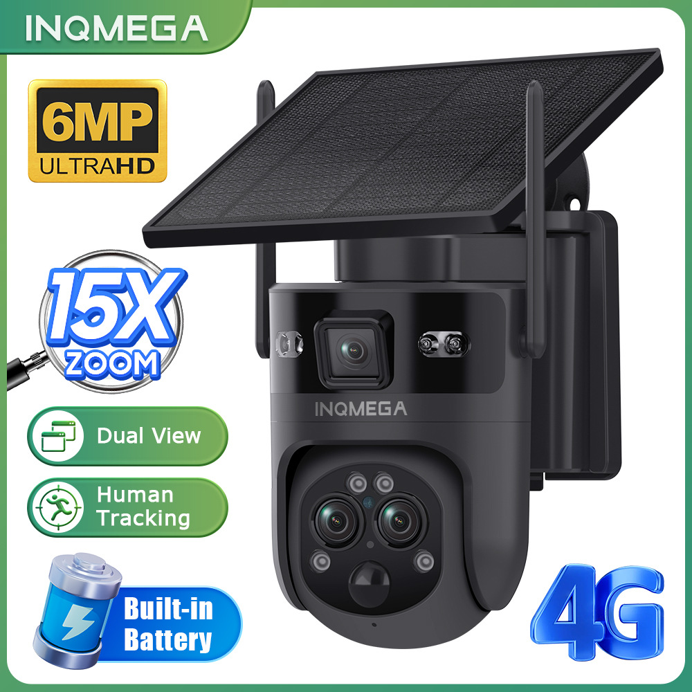 跨境私模4G太阳能摄像头6MP高清全彩户外三目摄像头15倍变焦监控