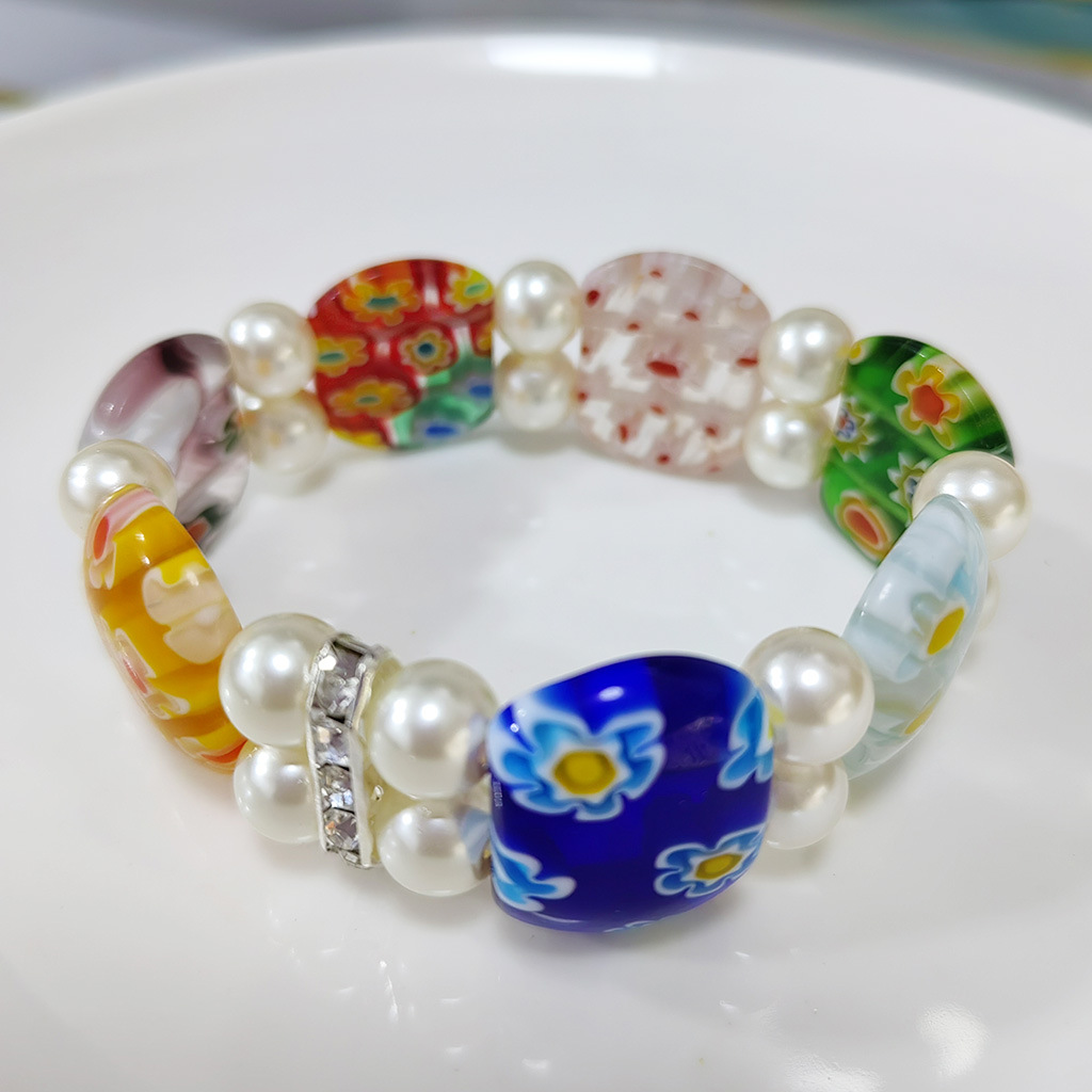 50g Weight Stretch Adjustable Clasp Closure Type Bracelets Classification glass Chain Material 1 Piece Quantity Daily Occasion glass Material Round, Flower Pattern All Seasons Season Women's Gender Handmade Design Pastoral Style Pastoral Round Flower Glass Stretch Adjustable Beaded Bracelets Wholesale 19