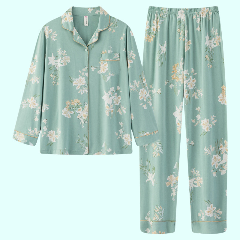 Nuevo algodón madres pijamas mujeres de otoño primavera y otoño de manga larga tamaño grande delgado se puede usar fuera conjunto de ropa de casa