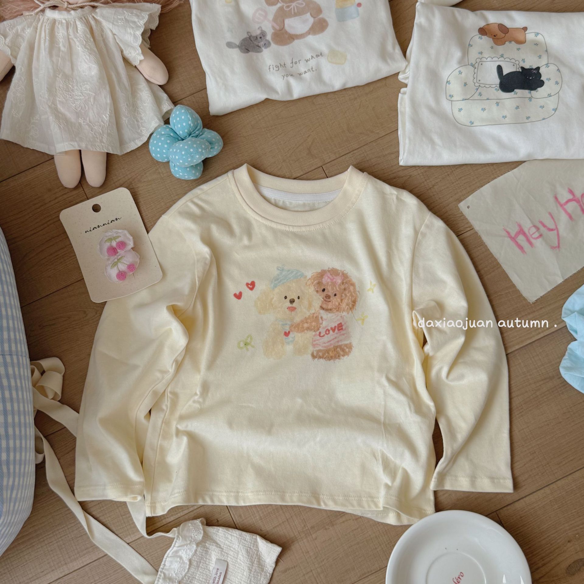 大小ロール子供プリント長袖Tシャツ2025春新作女の子かわいいプリントおしゃれルーズトップ
