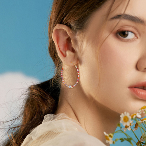 Ins style, fashionable, versatile and personalized ear jewelry, punch pearls, factory direct sales, hand-woven large hoop earrings