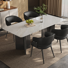 皇家白玉奢石餐桌家用长方形轻奢高端小户型天然大理石奢石餐桌